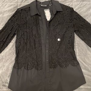 Classy Black, lace, long sleeve, button up.